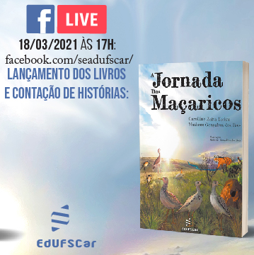 Cartaz de lançamento do livro Jornada dos Maçaricos, que será realizada no dia 18/02 às 17h através do facebook;com/ufscar